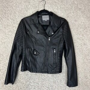 Wishlist Faux Leather Moto Jacket Womens Medium Black Zippers Biker Rocker‎ Club